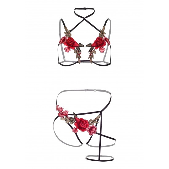 Roses Bra and Crotchless Panty Roses Bra and Crotchless Panty