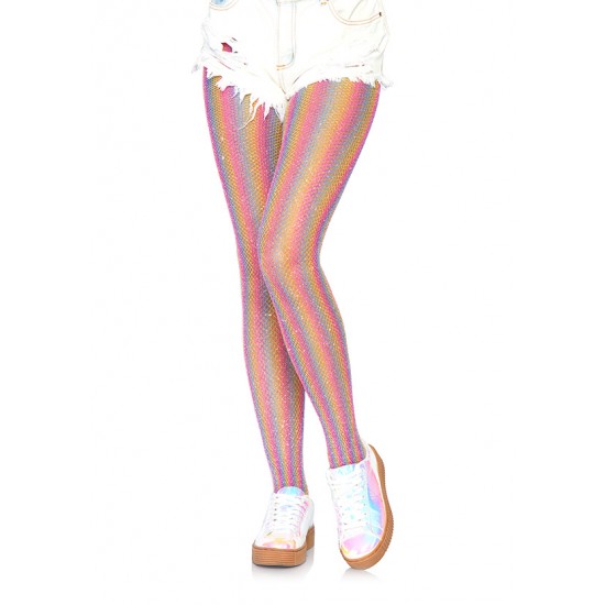 Lurex rainbow fishnet tights