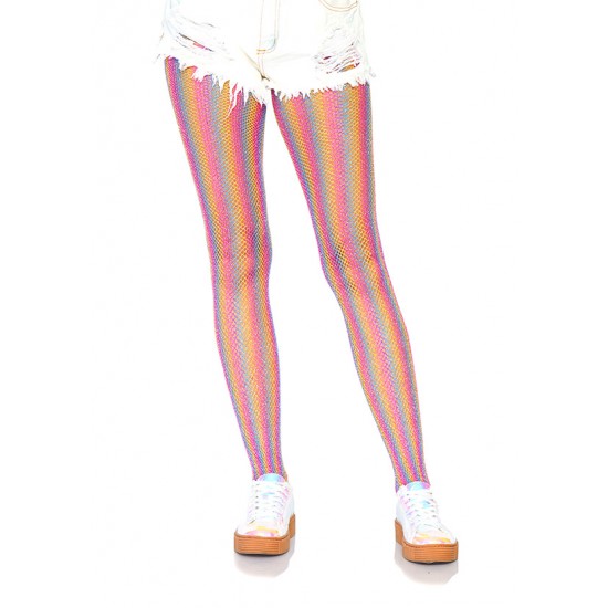 Lurex rainbow fishnet tights