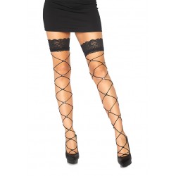 Wide net thigh high w chrystal