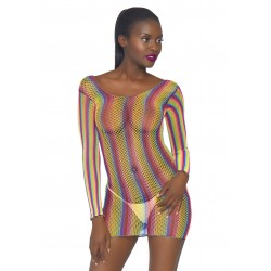 Rainbow fishnet mini dress