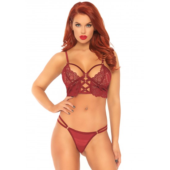 Lace bralette with sheer thong