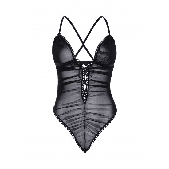 Sheer ruched lace up teddy
