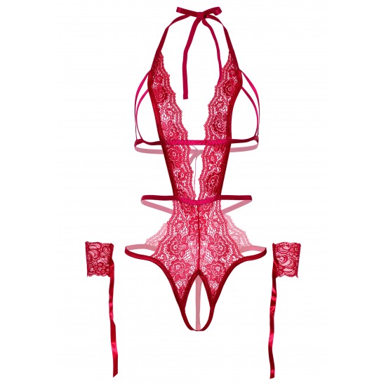 Crotchless lace teddy