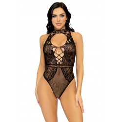Net And Lace Keyhole Bodysuit
